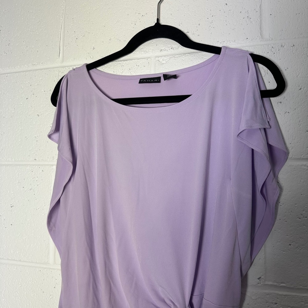 Tahari Lavender Purple Cold Shoulder Knot Front Tunic Top Blouse‎ Size L